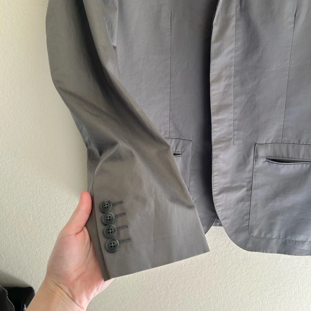 Calvin Klein Cotton Hidden Button Down Blazer Gray Size Large Short Business Men
